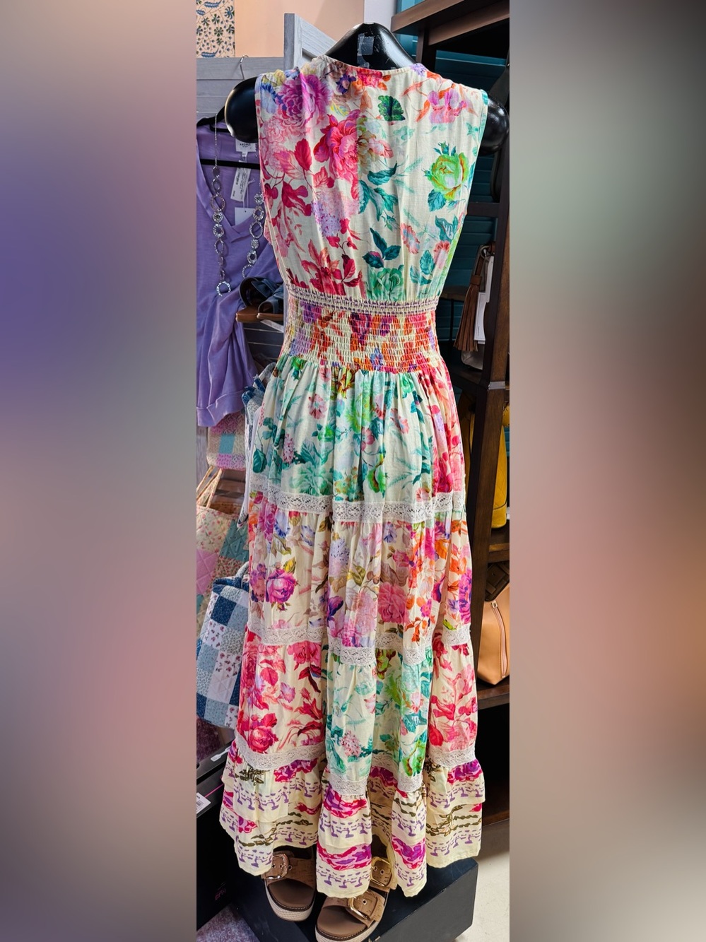 POL Cream Floral Maxi Dress with Pink, Green & Orange - Picture 4 of 5